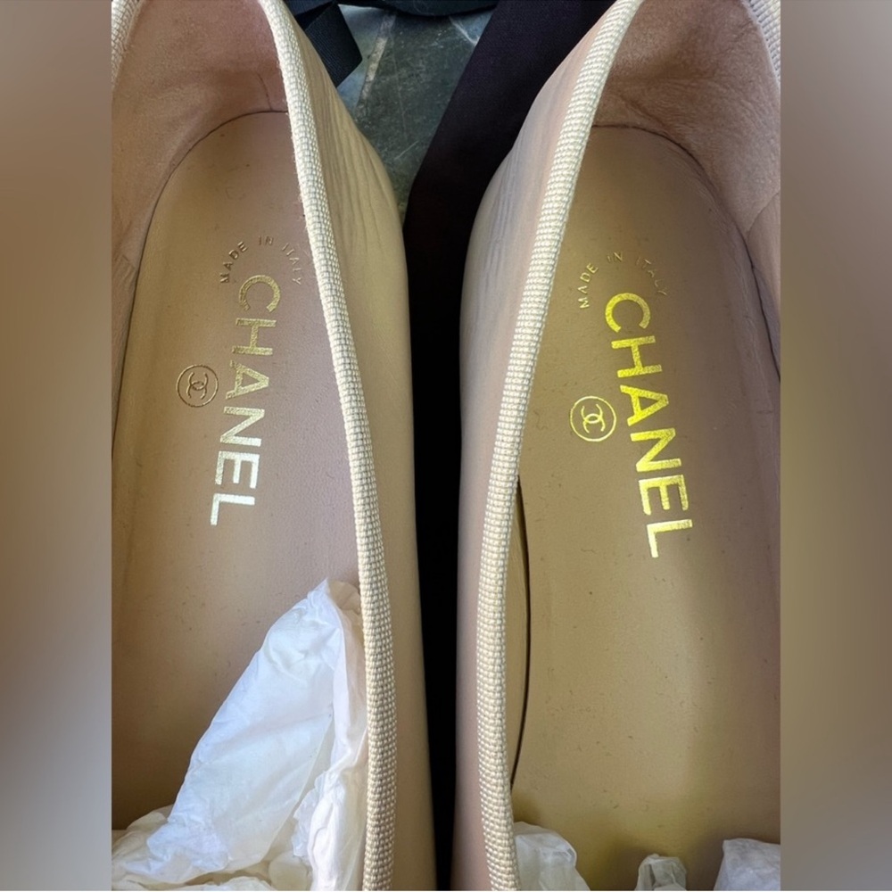 Chanel cap toe cc logo ballet flats classic beige & black - Picture 8 of 11